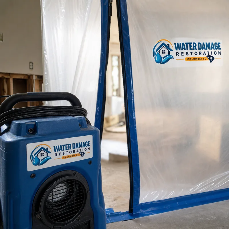Plastic containment barrier with zipper entry and negative air machine controlling dust
